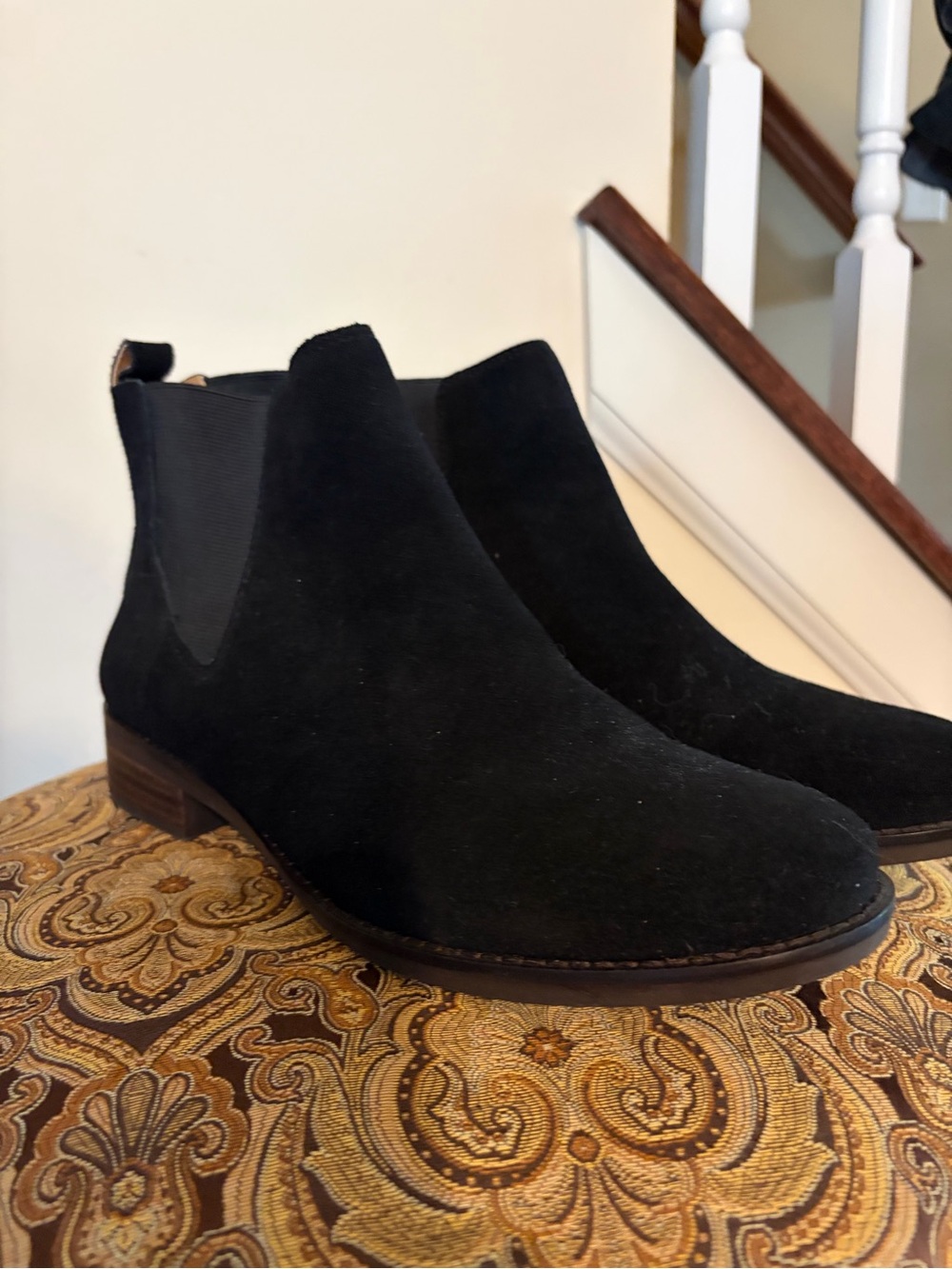 Lucky Brand Ladies Black Suede Booties- Classic Slip-On Style
